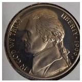 1996-S, 1997-S, 1998-S, and 1999-S Jefferson Nickel Proof Clad.