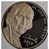 2005, 2008, 2009, and 2010- S- Jefferson nickel proof clad coins