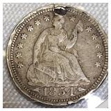 1854 Seated Liberty Half Dime, Type 3, with Arrows at the Date.