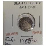 1855-O Seated Liberty Half Dime, Arrows, Variety 3