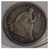 1871 Seated Liberty Half Dime, Type 4, with the legend on the obverse.