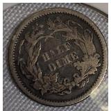 1871 Seated Liberty Half Dime, Type 4, with the legend on the obverse.