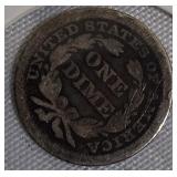 1856 Seated Liberty Dime, Type 2: Resumed Stars and Drapery.