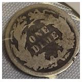 1875 Seated Liberty Dime, Type 4: features a resumed legend on the obverse.