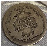 1888 Seated Liberty Dime, Type 4, with the legend resumed on the obverse.