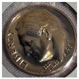 Roosevelt Clad Dime Proofs from the S Mint: 1969, 1970, 1972, and 1973.