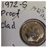 Roosevelt Clad Dime Proofs from the S Mint: 1969, 1970, 1972, and 1973.
