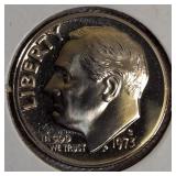 Roosevelt Clad Dime Proofs from the S Mint: 1969, 1970, 1972, and 1973.