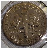 Roosevelt Clad Dime Proofs from the S Mint: 1969, 1970, 1972, and 1973.