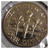 Roosevelt Clad Dime Proofs from the S Mint: 1969, 1970, 1972, and 1973.