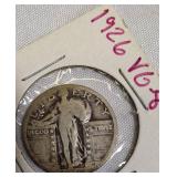 1925 and 1926 Standing Liberty Quarters in Very Good condition (VG-8).