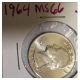 1964 Silver Washington Quarters, both graded MS66