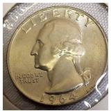 1964 Silver Washington Quarters, both graded MS66