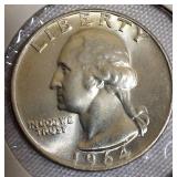 1964-D MS66 Toned Roll End and a 1964 MS66 Silver Washington Quarter