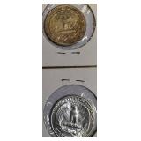 1964-D MS66 Toned Roll End and a 1964 MS66 Silver Washington Quarter