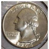 1964-D Silver Washington Quarters: One in MS60 condition and another in MS65 condition