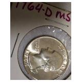 1964-D Silver Washington Quarters: One in MS60 condition and another in MS65 condition