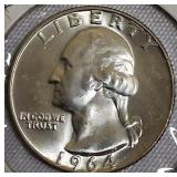 1964-D Silver Washington Quarters: One in MS60 condition and another in MS65 condition
