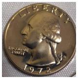 1972 Clad Washington Proof Quarters and 1973, 1974, 1977-S Clad Washington Proof Quarters.