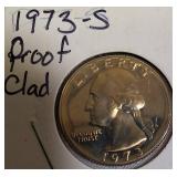 1972 Clad Washington Proof Quarters and 1973, 1974, 1977-S Clad Washington Proof Quarters.
