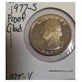 1972 Clad Washington Proof Quarters and 1973, 1974, 1977-S Clad Washington Proof Quarters.