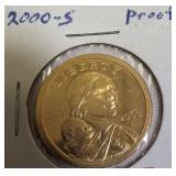 2000-S Proof Clad Dollar, 2007-S Thomas Jefferson, 2007-S James Adams, and 2011-S Andrew Johnson Clad Dollars