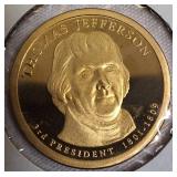 2000-S Proof Clad Dollar, 2007-S Thomas Jefferson, 2007-S James Adams, and 2011-S Andrew Johnson Clad Dollars