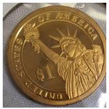 2000-S Proof Clad Dollar, 2007-S Thomas Jefferson, 2007-S James Adams, and 2011-S Andrew Johnson Clad Dollars