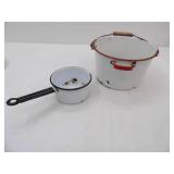 Vintage White Enamelware Kettle and Pot
