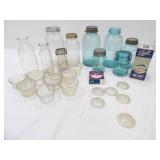 Vintage Canning Jars, Milk Jars, Jelly Jars, Some lids