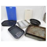 Kitchenware Lot, Graniteware, Cookie Sheets, Cutting Boards