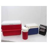 Coleman 48-quart Cooler, Coleman FlipLid 5-quart cooler, 1/2 gallon water jug, insulated lunch box