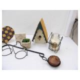 Decor Lot: Birdhouse, Candles, Clock, metal decor and more