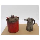 Vintage Red Gas Can & Galvanized Half Gallon Liquid Can
