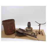 Vintage Metal Bucket, Metal Oil Lamp, Sprinkler, and more