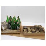 Vintage 7-Up Bottles, Fruit Crate, Jelly Jars