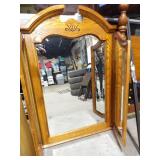 Matching Queen Size Headboard and Tri-Folding Mirror. Country French Style. Lot includes the metal bed frame for headboard