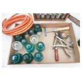 Electric Chain Saw, AIr Hose, Hardware, Vintage Tool Box, Variety of Tools, Vintage Glass Insulators