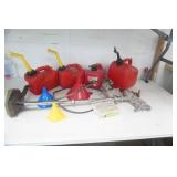 4 Poly Gas Cans, 1 Vintage Trolling Motor