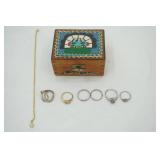 Wooden Jewelry Box with Rings and 1 Necklace