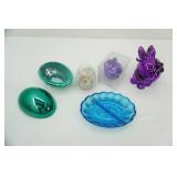 Department 56 Metallic Rabbit Figurines, Vintage Indiana Glass Blue Divided Relish Dish and more
