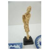 Nabeshima Ware Porcelain Dishes & Asian Carved Figurine 8" tall