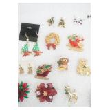 Jewelry Lot: Christmas Brooches & Earrings