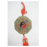 Chinese Feng Shui Bagua Mirror w/red tassel and decorative pins