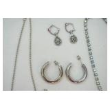 Jewelry Lot: Silver Toned Earrings and Necklace, Rhinestone Necklace