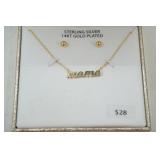 Brilliance Fine Jewelry: Sterling Silver 14KT Gold Plated Mama Necklace and Earring Set