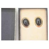 Vintage Gold-Toned Earrings w/Black Oval Cabochons