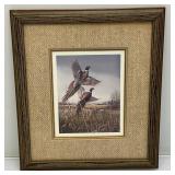 Framed Behind Glass James Meager Autographed And Dated Pheasant Picture 11 1/2" X 13"