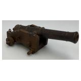 EST. $125.00-$225.00 Miniature Cast Iron Black Powder Signal Cannon (Missing Wheels) 7 1/2"