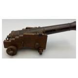 EST. $125.00-$225.00 Miniature Cast Iron Black Powder Signal Cannon (Missing Wheels) 7 1/2"
